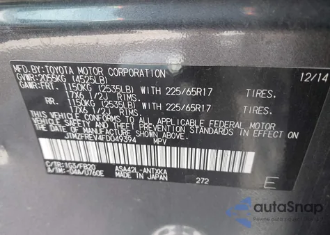 2015 Toyota Rav4 Le z USA, uszkodzony, nr VIN JTMZFREV4FD049394